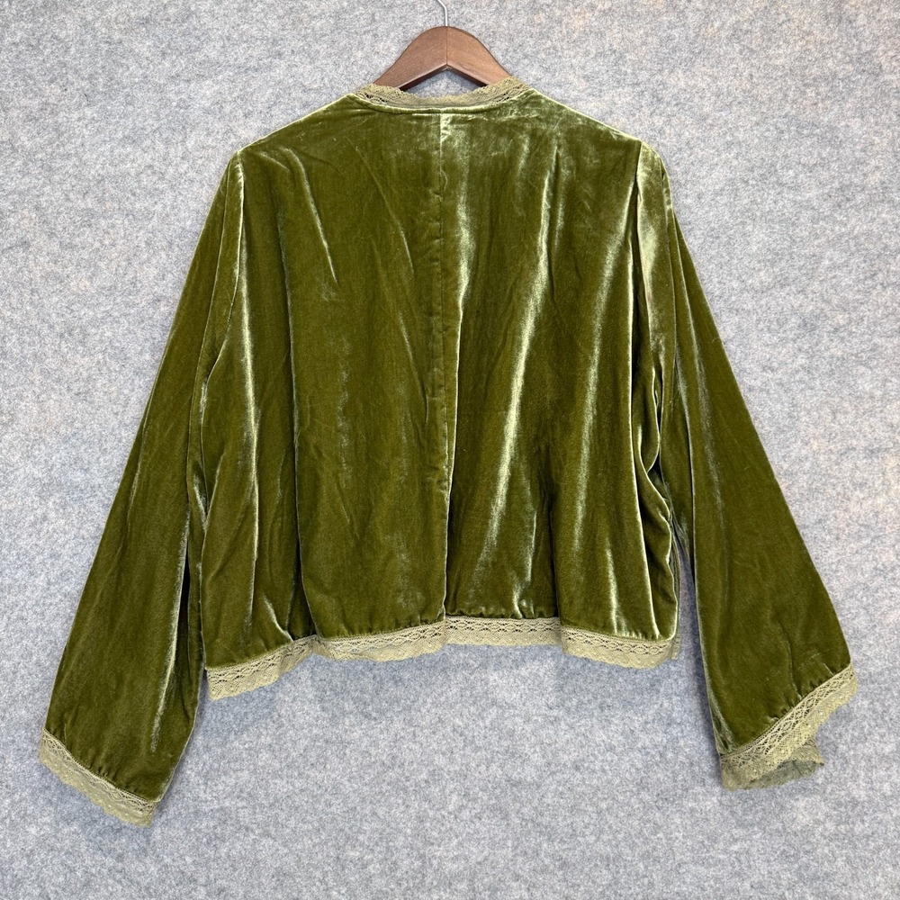 Free People Bed Velvet Jacket Small Medium Oversized Lace Trim Slouchy Front Tie - Picture 12 of 15
